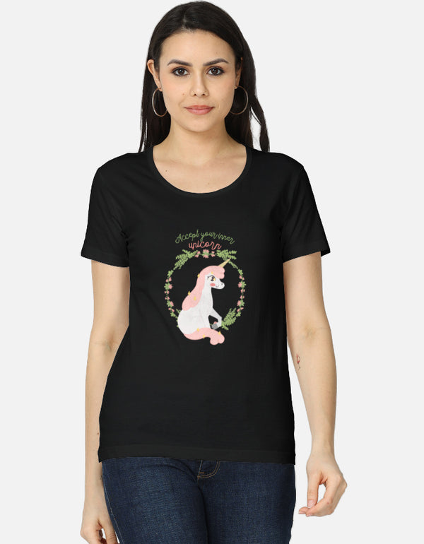 Accept Your Inner Unicorn Tee | Soft Pastel Unicorn & Floral Design | Women's Classic T-Shirt